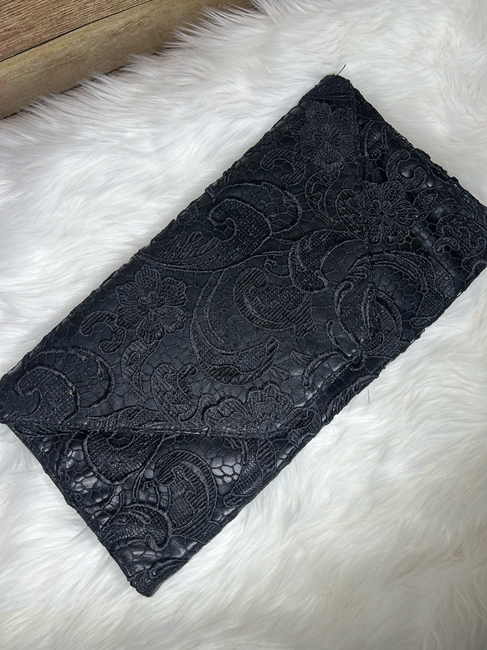 Jessica Simpson Black Lace Envelope Clutch Handbag Purse